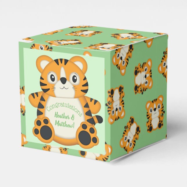 Caja Para Regalos Tiger Baby Shower Green (Costado Anverso)