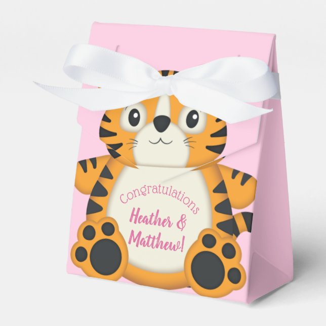 Caja Para Regalos Tiger Baby Shower Pink (Front Side)