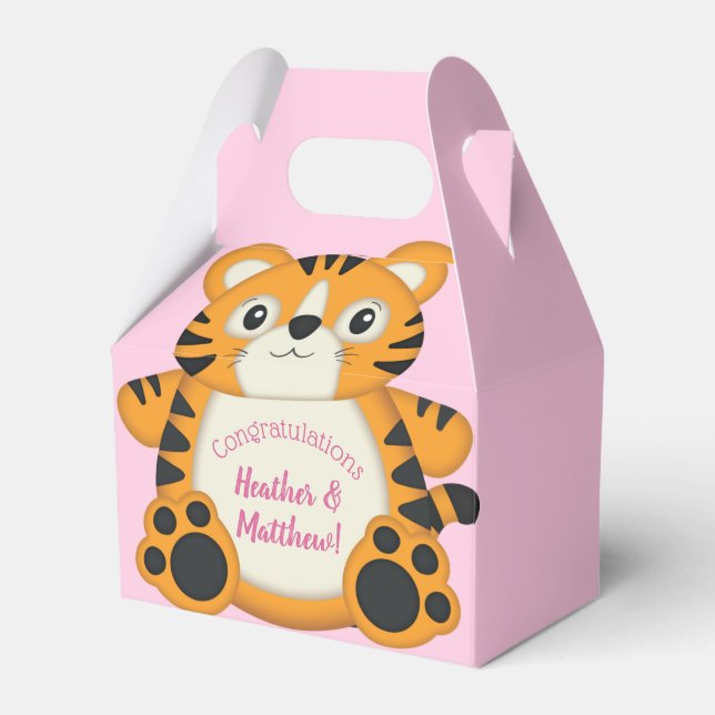 Caja Para Regalos Tiger Baby Shower Pink (Front Side)