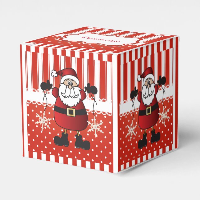 Caja Para Regalos Tiras de canto rojo y blanco y Santa Claus (Costado Anverso)