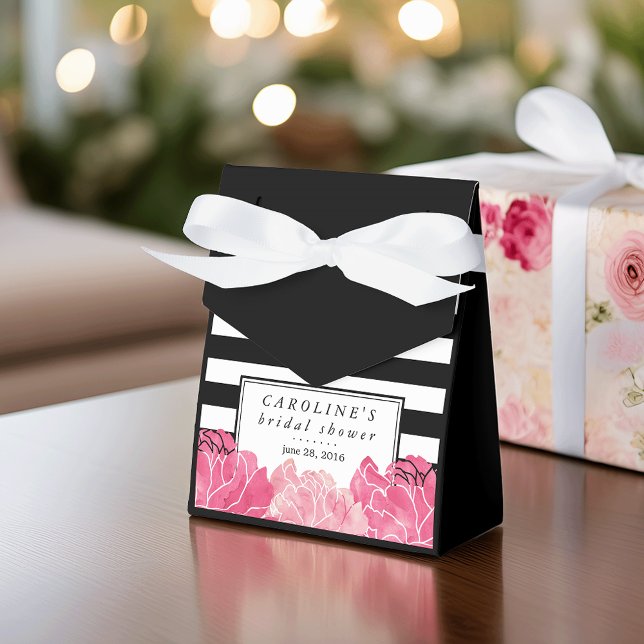 Caja Para Regalos Tiras negras y duchas de novias de peones rosados (Subido por el creador)