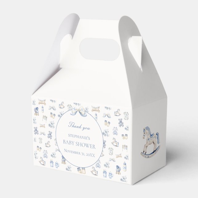 Caja Para Regalos Toile De Jouy Baby Shower Blue Bow Favor Box (Front Side)