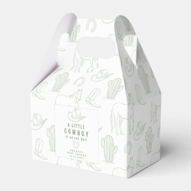 Caja Para Regalos Toile de Jouy Green Cowboy Baby Shower Occidental (Front Side)
