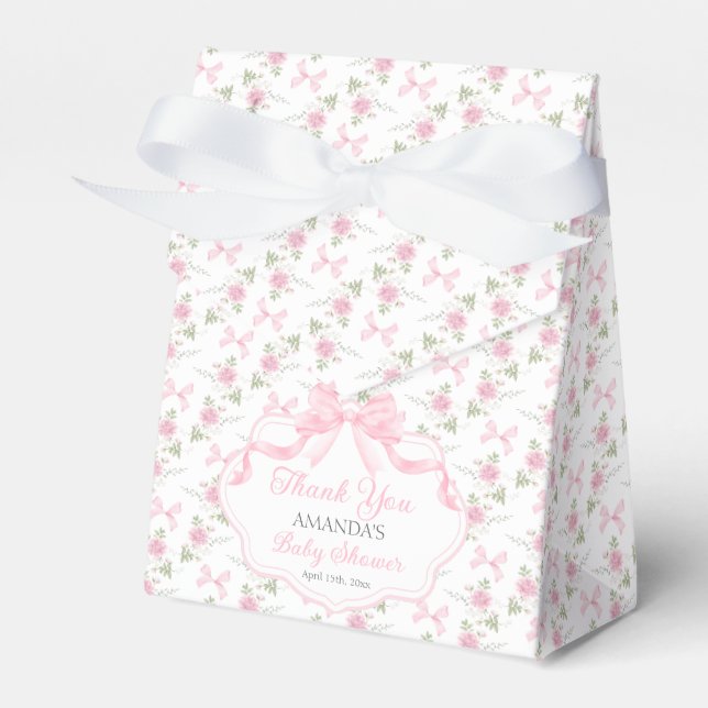 Caja Para Regalos Toile De Jouy Pink Bow Girl Baby Shower (Front Side)