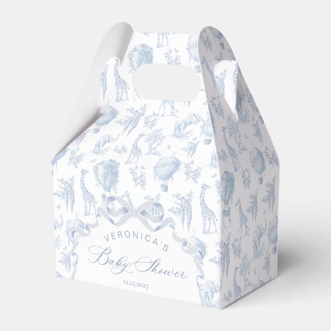 Caja Para Regalos Toile de Jouy Safari Animales Arch Blue Baby Showe (Front Side)
