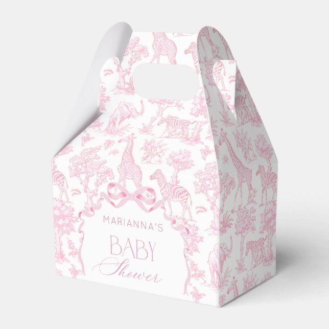 Caja Para Regalos Toile de Jouy Safari Animales Pink Bow elegante (Front Side)