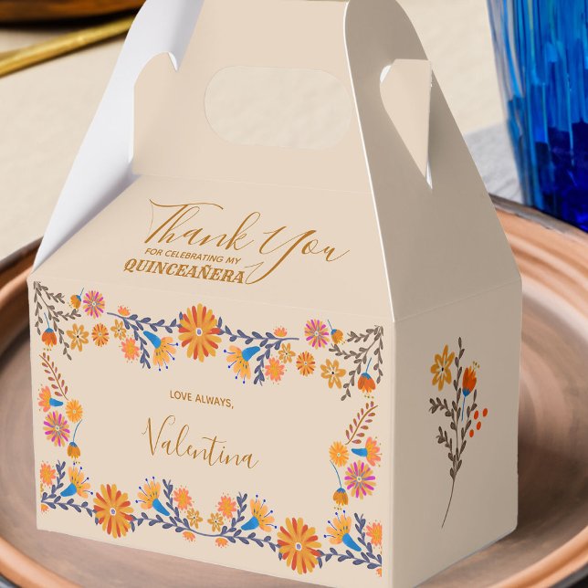 Caja Para Regalos Tono floral occidental mexicano gracias guión (Favor Boxes for Quinceanera or other occasion with western boho mexican floral design)
