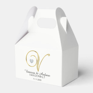 Caja Para Regalos Topografía personalizada Monograma dorado ''V"