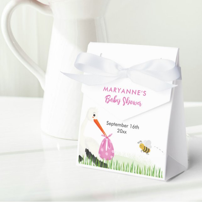 Caja Para Regalos Tormenta rústica con Baby Shower Chica de mariposa (Cute rustic stork baby shower for girl favor box with white bow.)