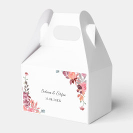 Caja Para Regalos Torta de Boda Floral Acuarela Coral y Melocotón