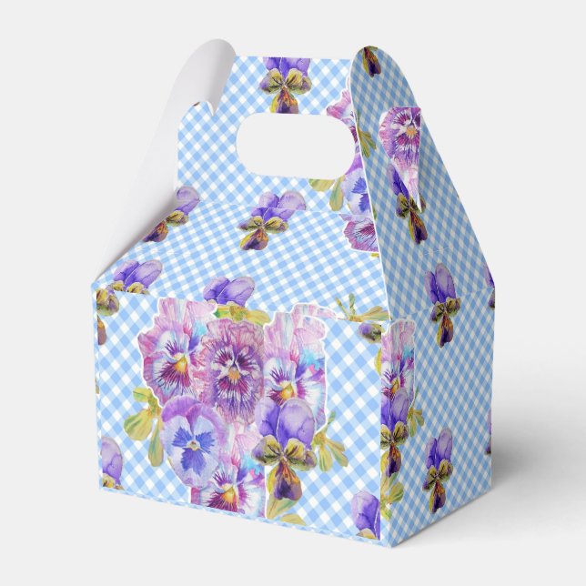 Caja Para Regalos Torta Floral de Pansy Gingham Azul Shabby Chic par (Front Side)
