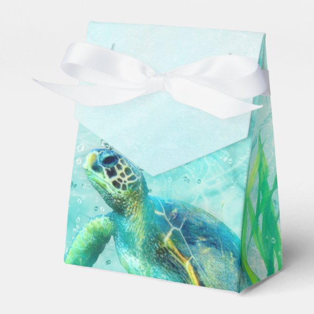 Caja Para Regalos Tortuga Marina Playa Tropical Favor Personalizado (Front Side)