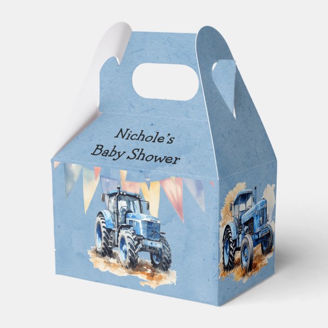Caja Para Regalos Tractor de agua azul Baby Shower (Front Side)