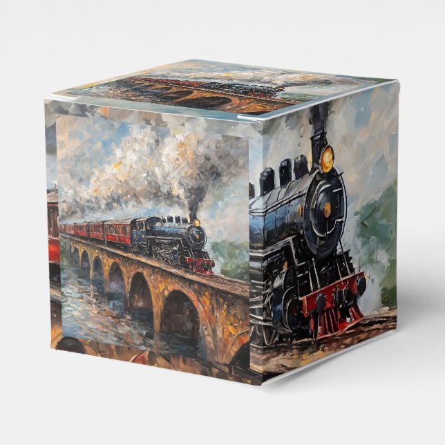Caja Para Regalos Tren de vapor en un puente - pintura al petróleo (Costado Anverso)