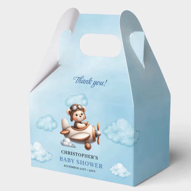 Caja Para Regalos Trendy Blue Brown Teddy Bear Pilot Baby Shower Box (Trendy Blue Brown Teddy Bear Pilot Baby Shower Favor Box

)