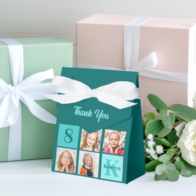 Caja Para Regalos Trendy Teal Photo Collage Custom Birthday Party (Subido por el creador)
