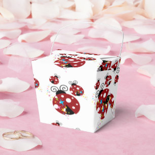 Caja Para Regalos Tres mariquita roja y negra con estrellas