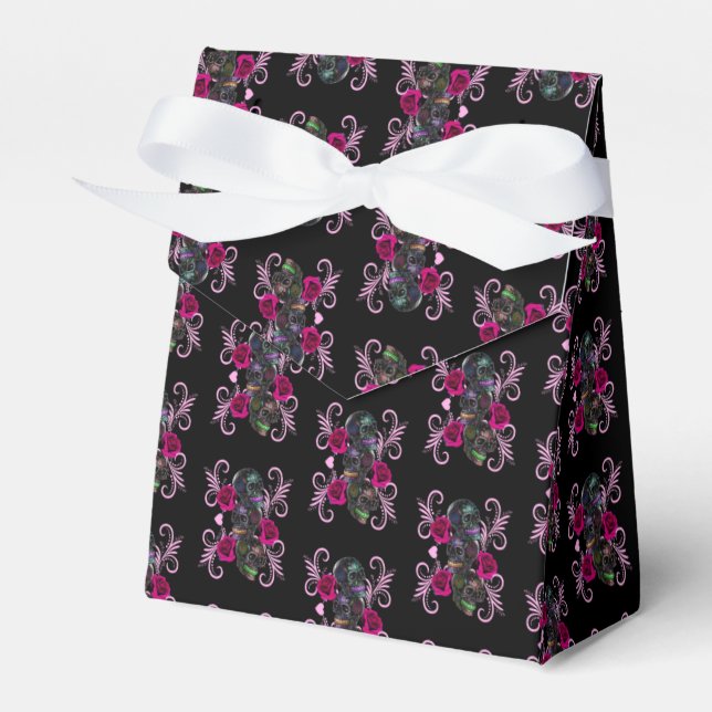 Caja Para Regalos Triple Día Negro De Los Cránulos Muertos Rosas Ros (Front Side)