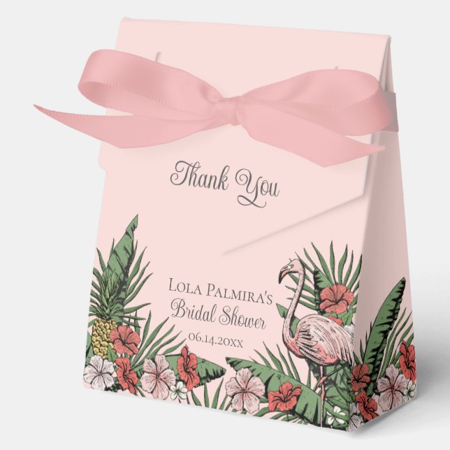 Caja Para Regalos Tropical Bridal Shower Floral Pink Flamingo (Anverso)