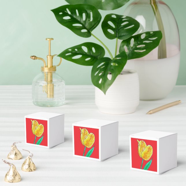 Caja Para Regalos Tulipán Amarillo Único Destacados Rojos (Múltiple)