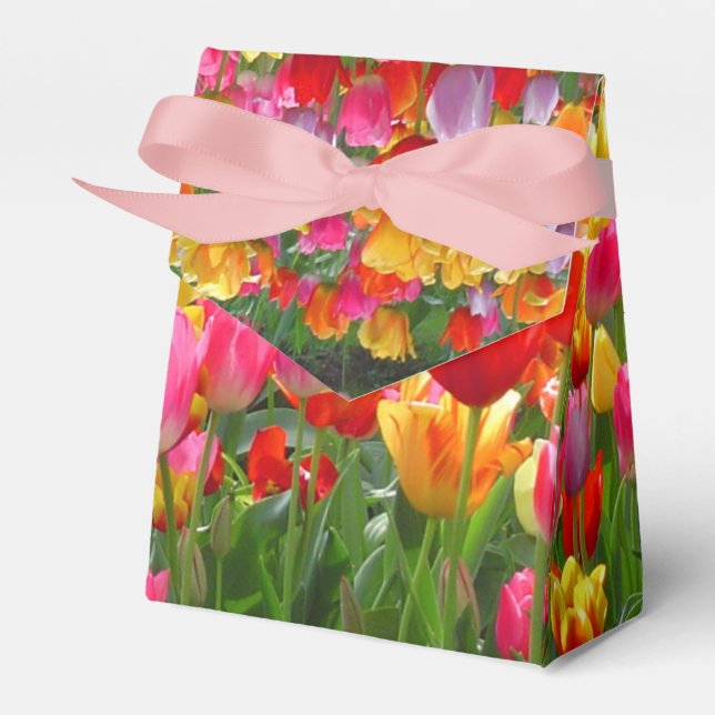 Caja Para Regalos Tulipanes rojos de naranja rosa amarillo (Front Side)
