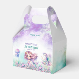 Caja Para Regalos Turquesa acuarela y cumpleaños de sirena morada