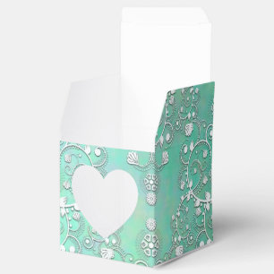 Caja Para Regalos Turquesa Azul Claro y Blanco Damask Fancy