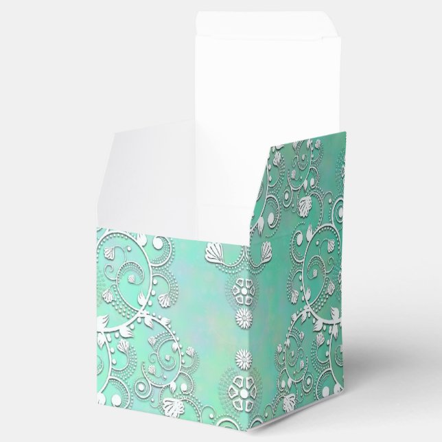 Caja Para Regalos Turquesa Azul Claro y Blanco Damask Fancy (Abierto)