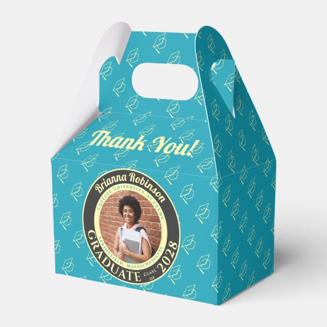Caja Para Regalos Turquoise Photo Modern Graduation Party Thank You (Front Side)