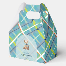 Caja Para Regalos Turquoise Plaid Teddy Bear Boy Baby Shower