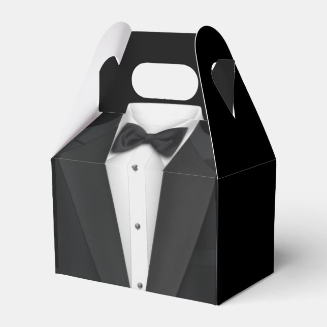 Caja Para Regalos Tuxedo negro y vestido Boda (Reverso)