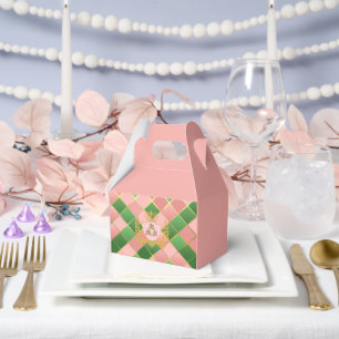 Caja Para Regalos Ultra Chic Preppy Rosa Verde Argyle Monograma Escu