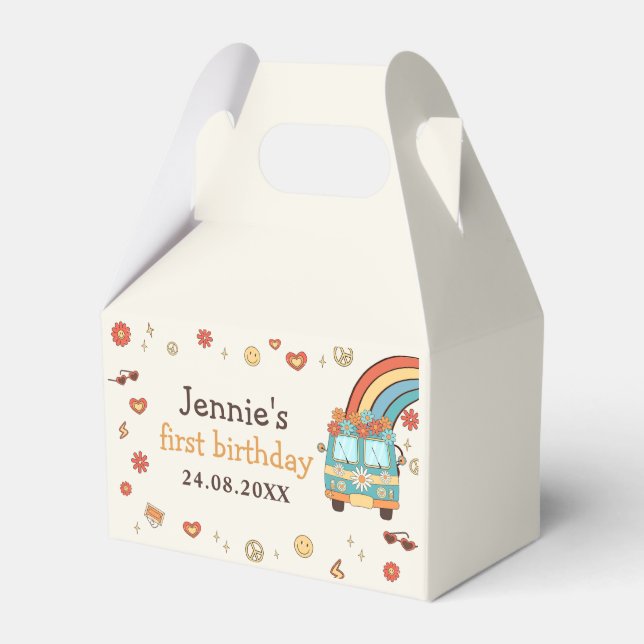 Caja Para Regalos Un arcoiris retro groovy primer cumpleaños (Front Side)