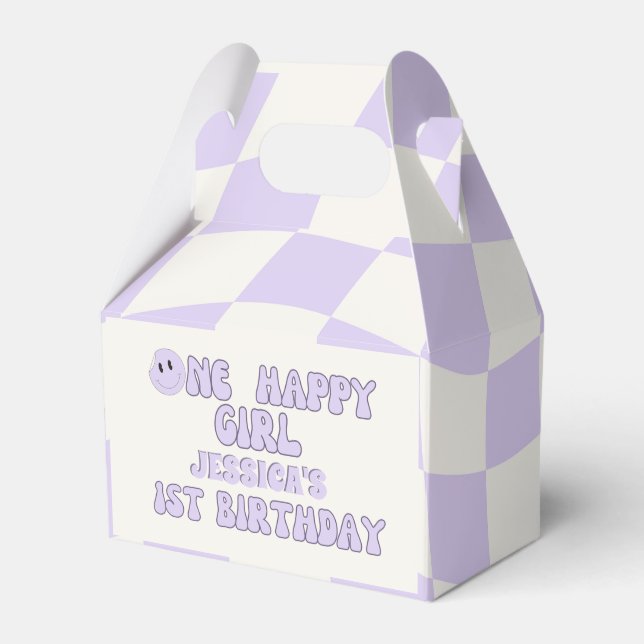 Caja Para Regalos Un Chica feliz retro primer Fiesta de cumpleaños (Front Side)