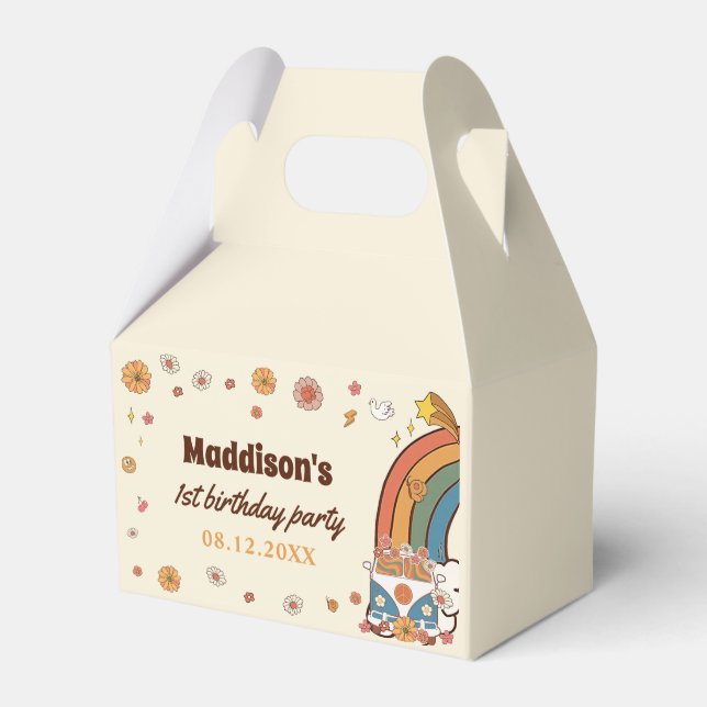 Caja Para Regalos Un Groovy Babe Retro Arcoiris primer cumpleaños (Front Side)