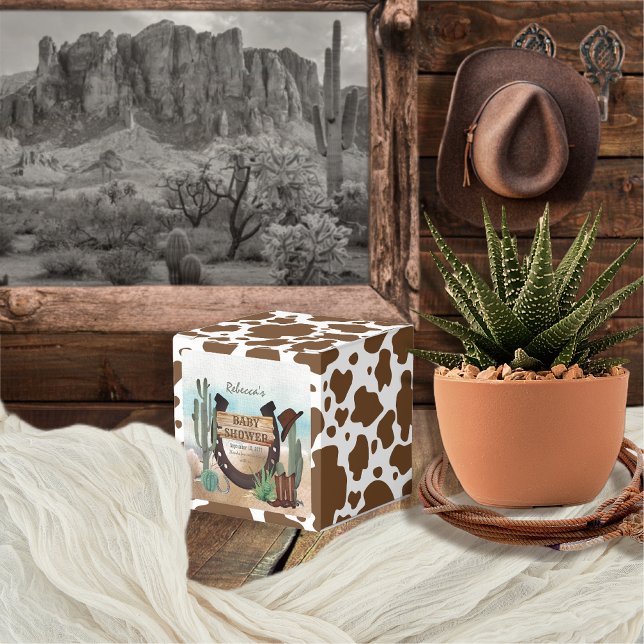 Caja Para Regalos Un niño pequeño niño occidental Baby Shower (Rustic Western Boy Baby Shower Square Favor Box -- "A Little Cowboy Is On His Way" Collection)
