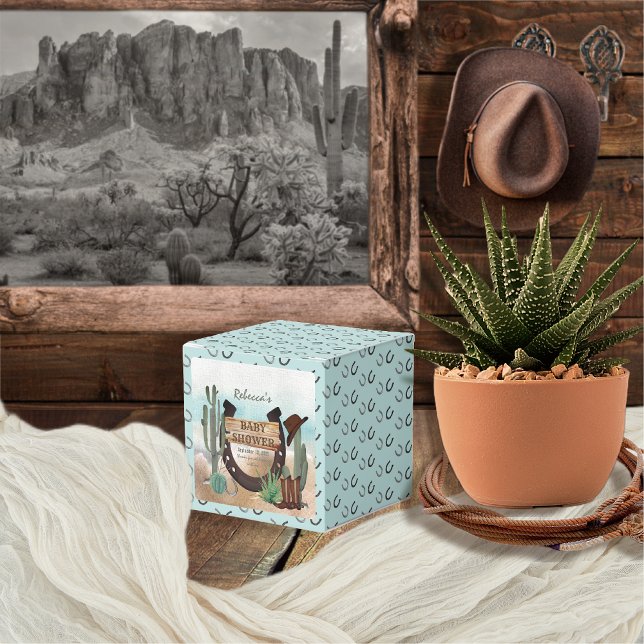 Caja Para Regalos Un niño pequeño niño occidental Baby Shower (Rustic Western Boy Baby Shower Square Favor Box -- "A Little Cowboy Is On His Way" Collection)