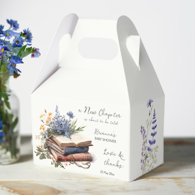 Caja Para Regalos Un nuevo libro de capítulo sobre una ducha de bebé (A new chapter story book baby shower printed favor boxes personalized favor boho wildflowers books)