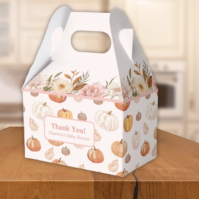 Caja Para Regalos Un pequeño calabaza en el otoño de la floral Baby  (a little pumpkin on its way, fall baby shower thank you favor box)