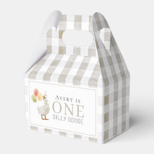 Caja Para Regalos Un tonto Goose Greige Gingham Primer Cumpleaños