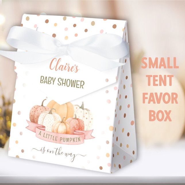 Caja Para Regalos Una Calabaza Está En Camino Chica Baby Shower (Dotted Pumpkin favor box - You can choose from 2 sizes of these tent favor boxes)