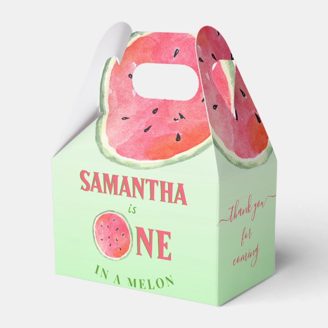 Caja Para Regalos Una En Melón De Primer Cumpleaños (Front Side)