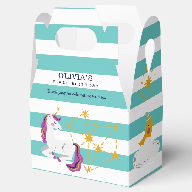 Caja Para Regalos Unicorn Constellation Green 1er cumpleaños Gracias (Abierto)