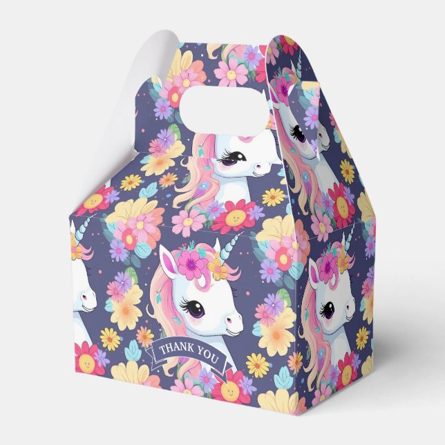 Caja Para Regalos Unicornio blanco adorable con flores (Front Side)