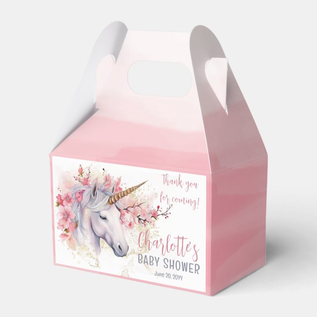 Caja Para Regalos Unicornio místico | Chica Floral Rosa Baby Shower (Front Side)