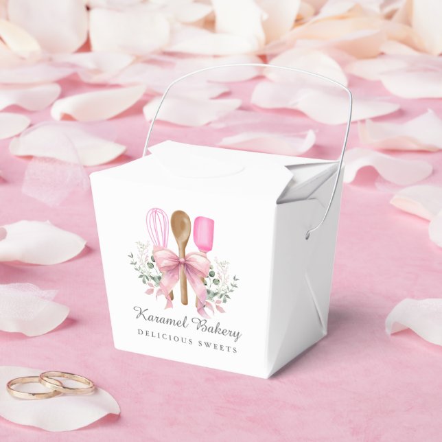 Caja Para Regalos Utensilios de panadería acuarela con arco rosado (Boda)
