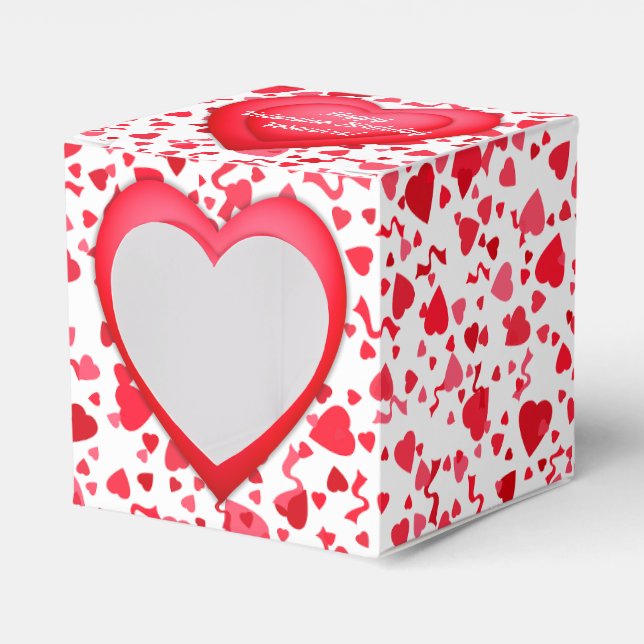 Caja Para Regalos Valentine Cumpleaños Red Confetti Heart Personaliz (Anverso)