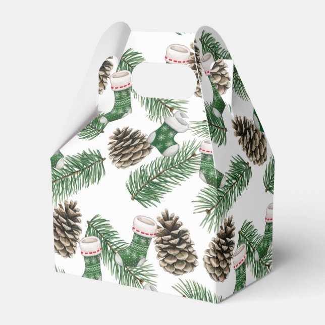 Caja Para Regalos Valores de Navidades verdes, pineconas y ramas (Front Side)