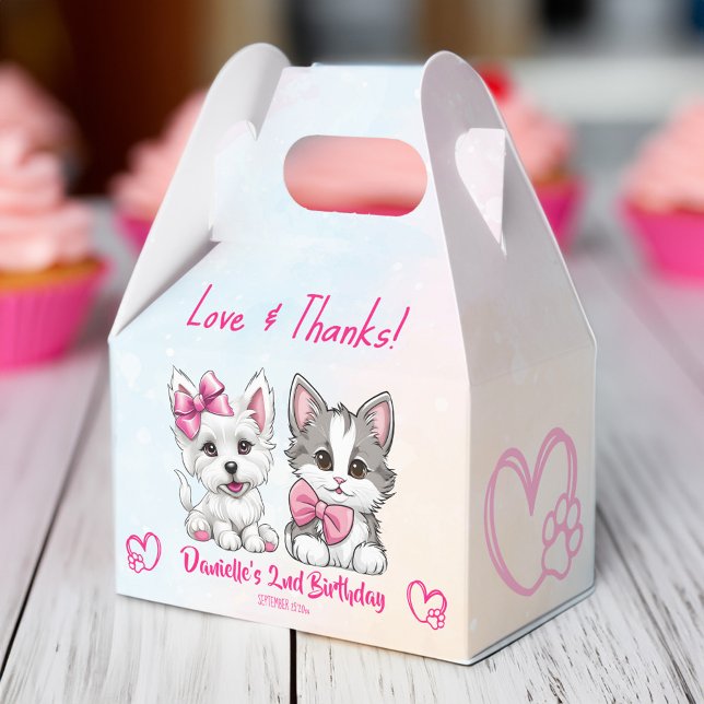 Caja Para Regalos Vamos a un adorable cachorro rosado lindo y cumple (Let's pawty pink cute puppy and kitty birthday party personalized printed favor box pets party favor)
