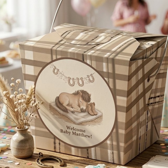 Caja Para Regalos Vaquero Pequeño de Cuadro Rústico (Sweet western style baby shower guest favor box)